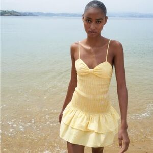Zara Yellow Mini Sundress with Spaghetti Straps and Ruffled Skirt